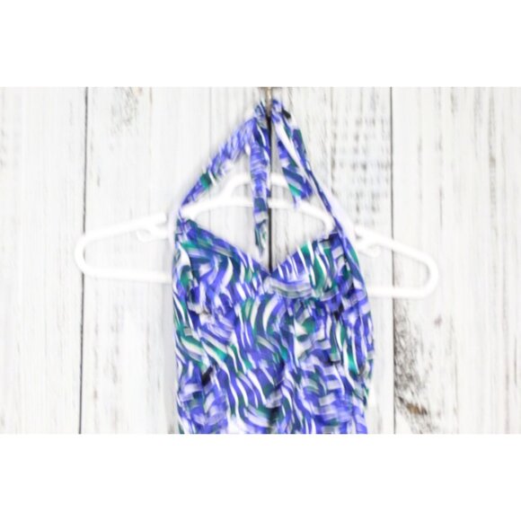LL Bean Blue Mix-and-Match Swimwear Halter Tankini Top Print Size 4 - Picture 2 of 7